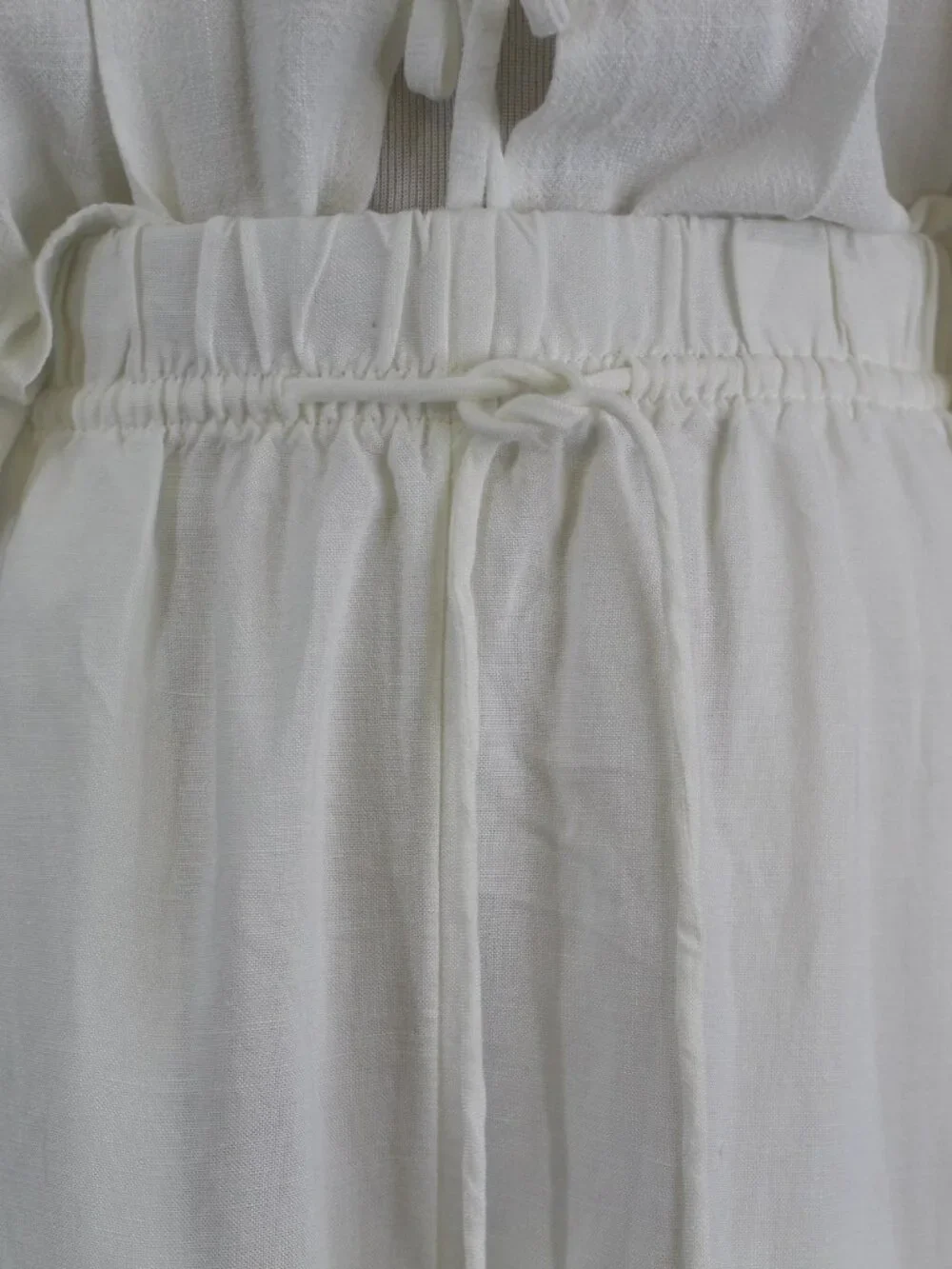 H&M Linen Blend Wide Leg Pants Medium White Beachy‎ Elastic Waist